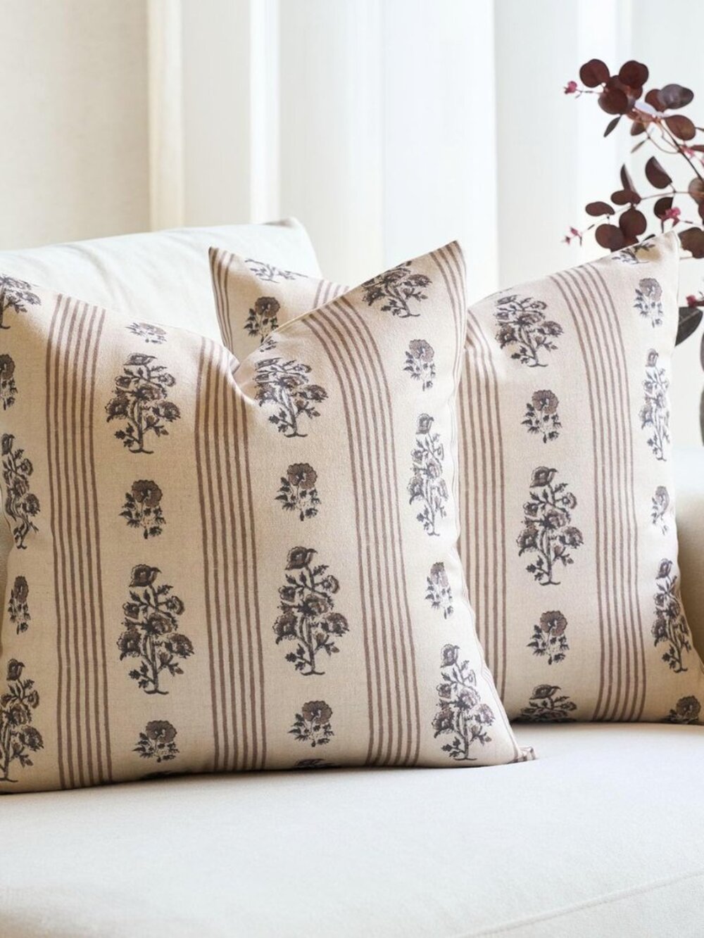Farmhouse Floral Throw Pillow Covers 18x18 Set of 2 Block Print Pillow Covers